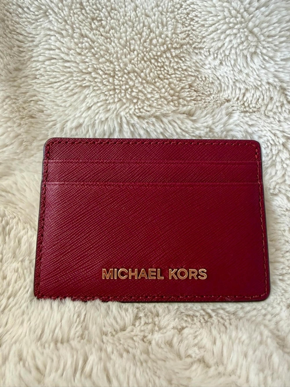 Michael Kors Red Saffiano Leather Card Case with Gold Logo